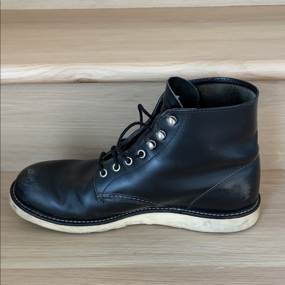Red Wing Shoes Black Leather Lace-Up Work Boots with White Soles - Picture 3 of 8